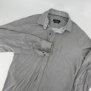 Bugatchi Shirt Mens Large Black And Gray Button Down Long Sleeve Shaped Fit